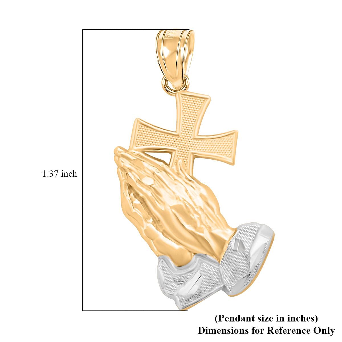 Made in America 10K Yellow and White Gold Praying Hands Pendant 1.6 Grams image number 4
