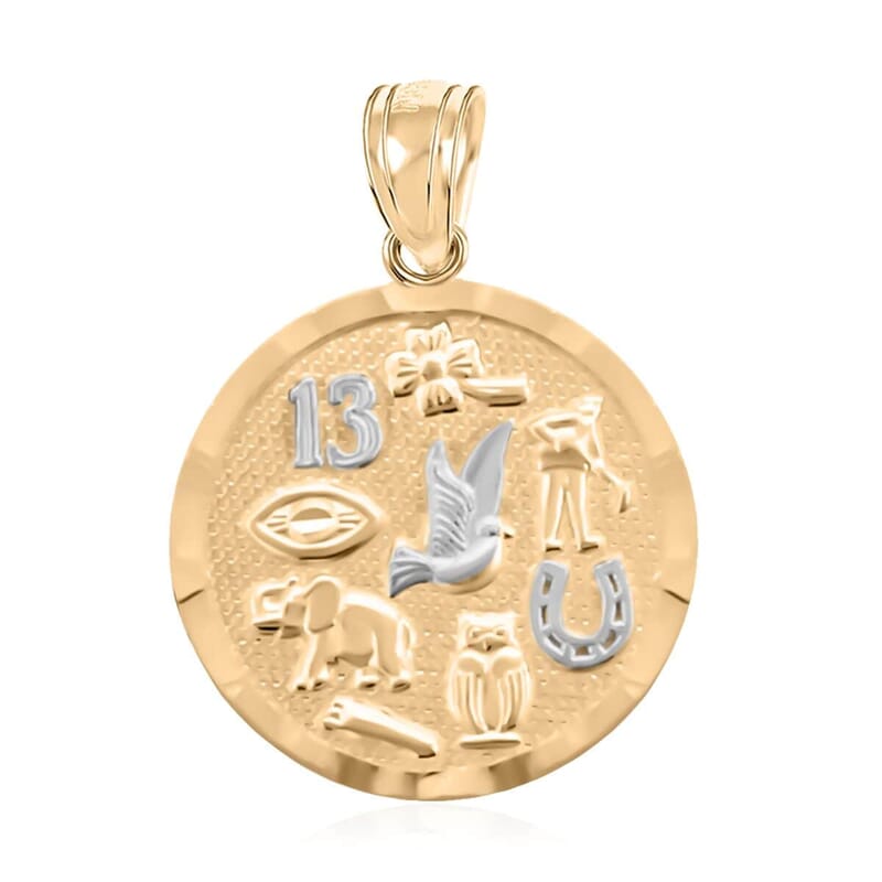 Made in America 10K Yellow and White Gold Round Lucky Charm Pendant 1.4 Grams