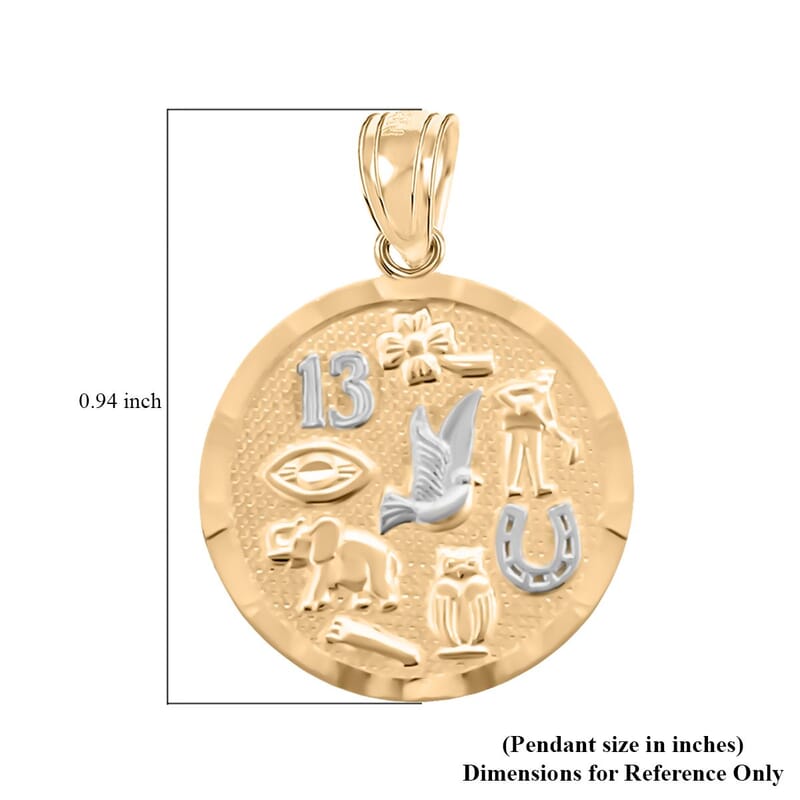 Made in America 10K Yellow and White Gold Round Lucky Charm Pendant 1.4 Grams