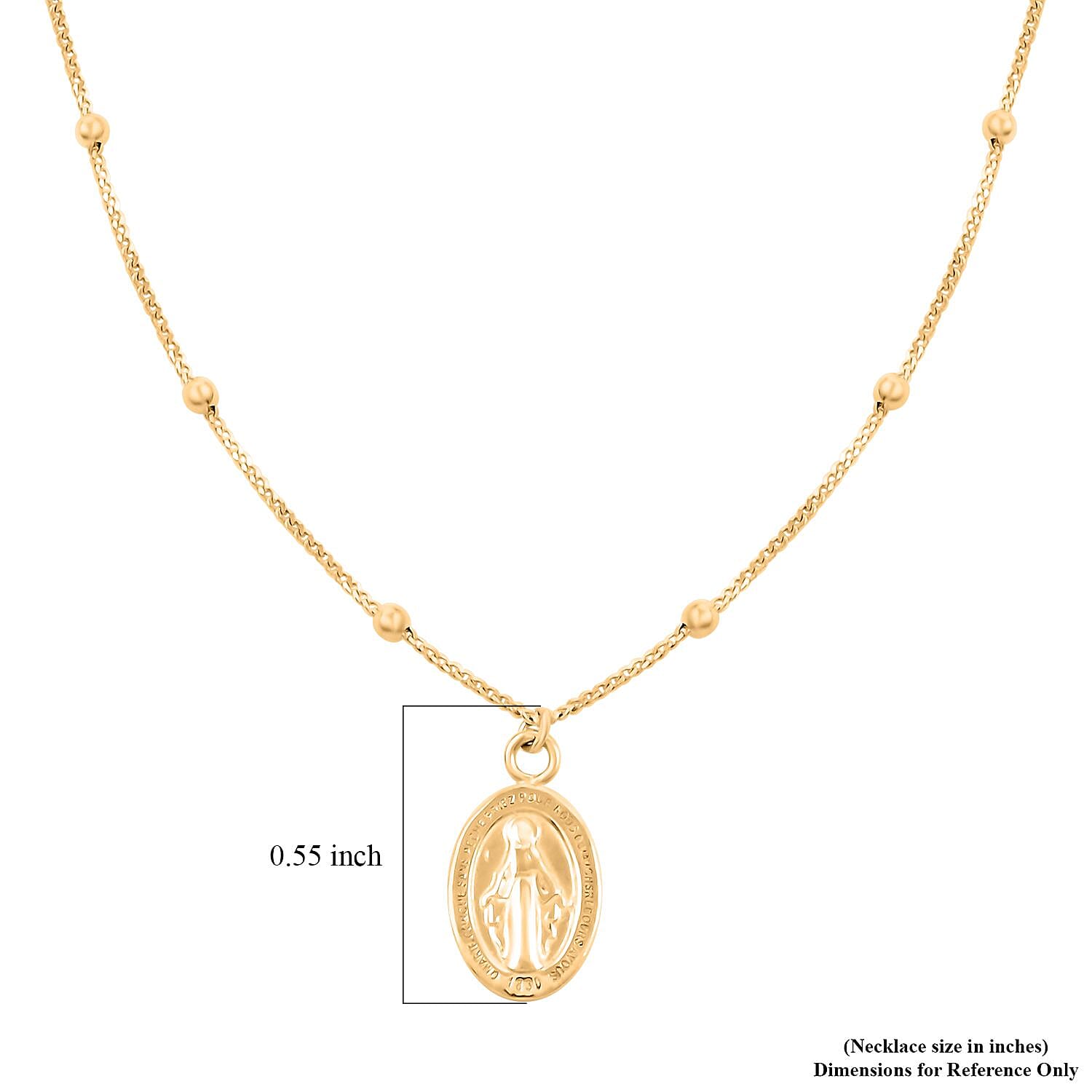 14K Yellow Gold Beaded Virgin Mary Chain Necklace 18 Inches 2.70 Grams