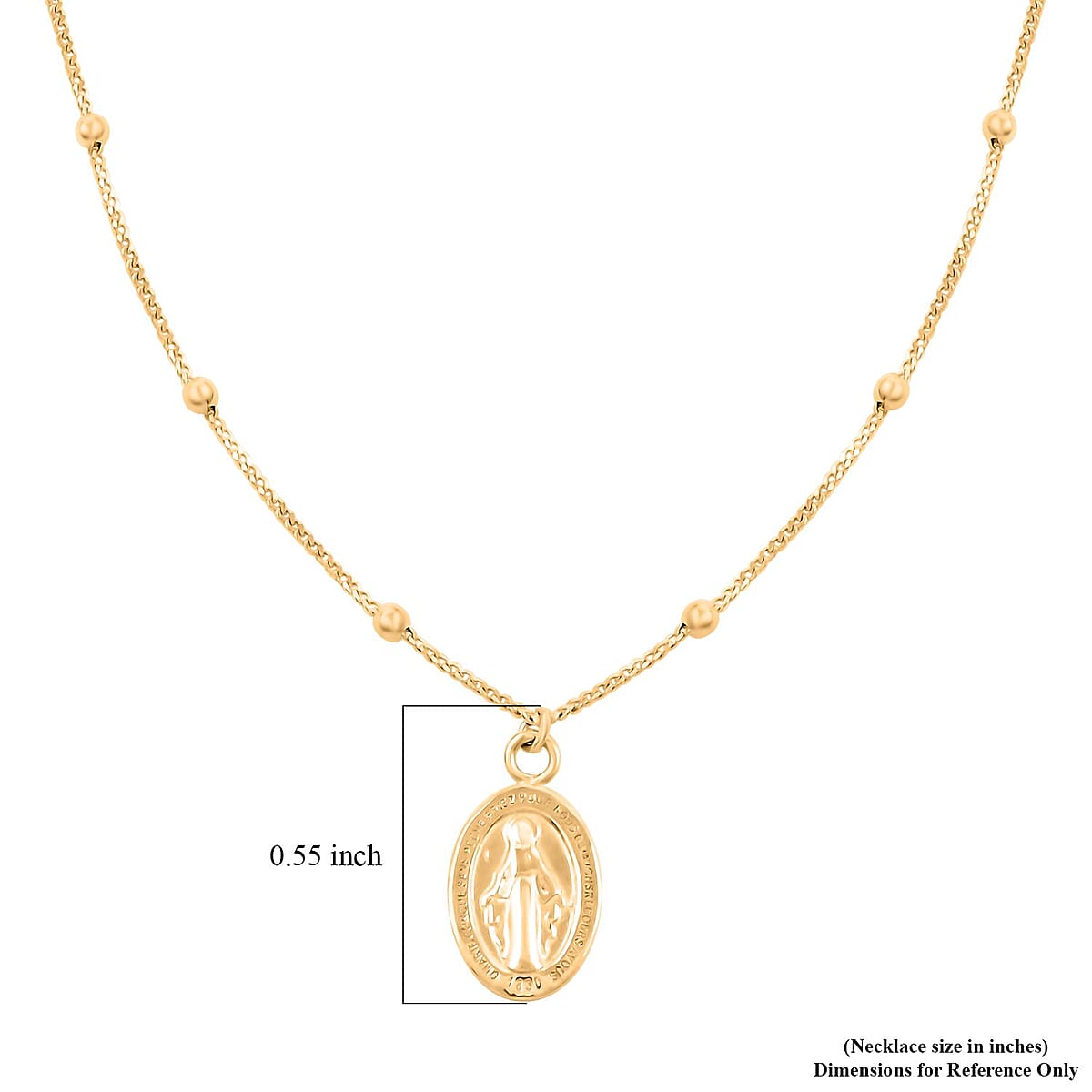 14K Yellow Gold Beaded Virgin Mary Chain Necklace 18 Inches 2.70 Grams image number 4