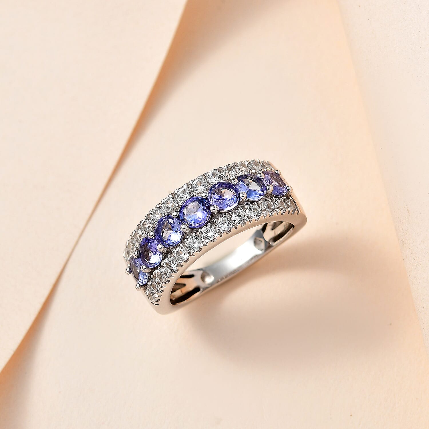 Tanzanite and White Zircon 1.99 ctw Cluster Ring in Platinum Over Sterling Silver (Size 11.5)