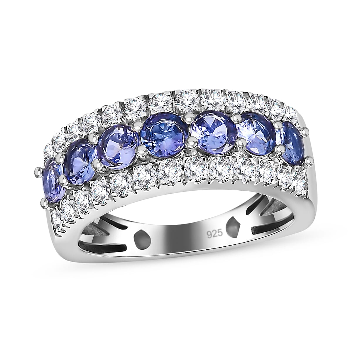 Tanzanite and White Zircon 1.99 ctw Cluster Ring in Platinum Over Sterling Silver (Size 11.5)