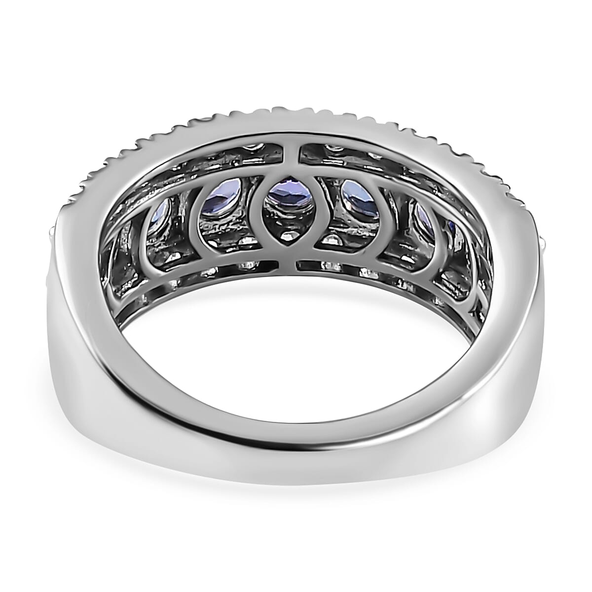Tanzanite and White Zircon 1.99 ctw Cluster Ring in Platinum Over Sterling Silver (Size 11.5)