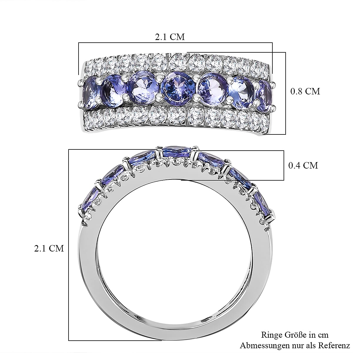 Tanzanite and White Zircon 1.99 ctw Cluster Ring in Platinum Over Sterling Silver (Size 11.5)