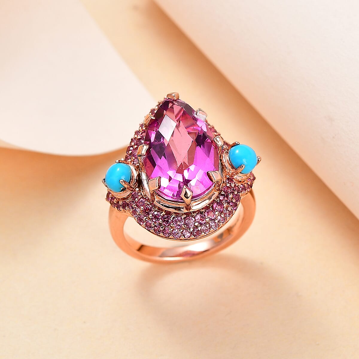 Radiant Orchid Quartz (Triplet) and Multi Gemstone Ring in Vermeil Rose Gold Over Sterling Silver 8.15 ctw image number 1