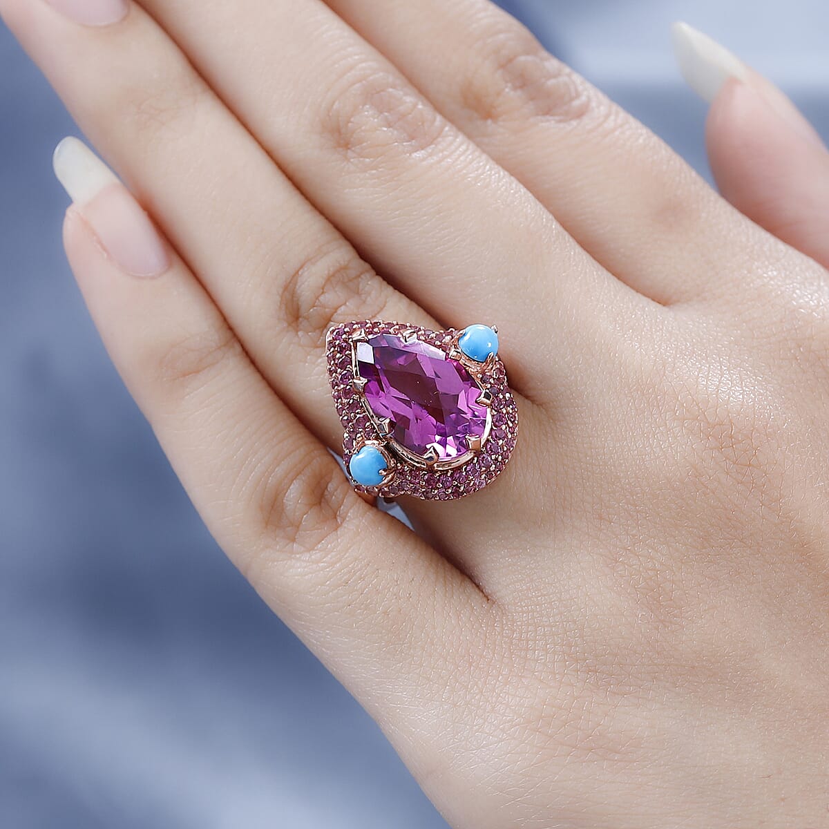 Radiant Orchid Quartz (Triplet) and Multi Gemstone Ring in Vermeil Rose Gold Over Sterling Silver 8.15 ctw image number 2