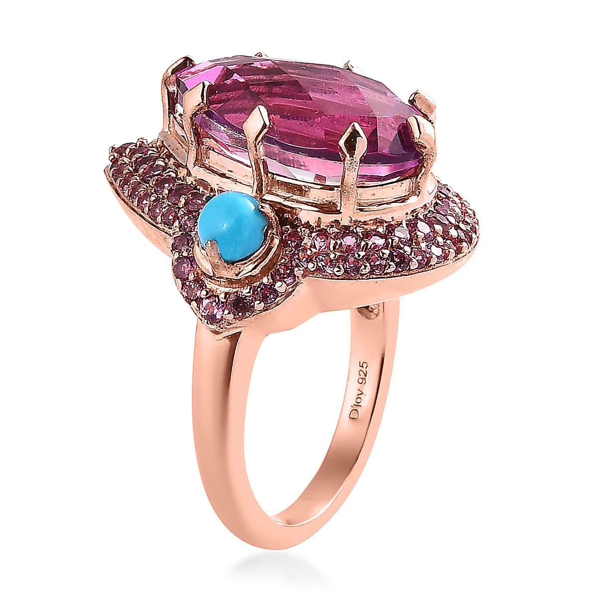 Radiant Orchid Quartz (Triplet) and Multi Gemstone Ring in Vermeil Rose Gold Over Sterling Silver 8.15 ctw image number 3