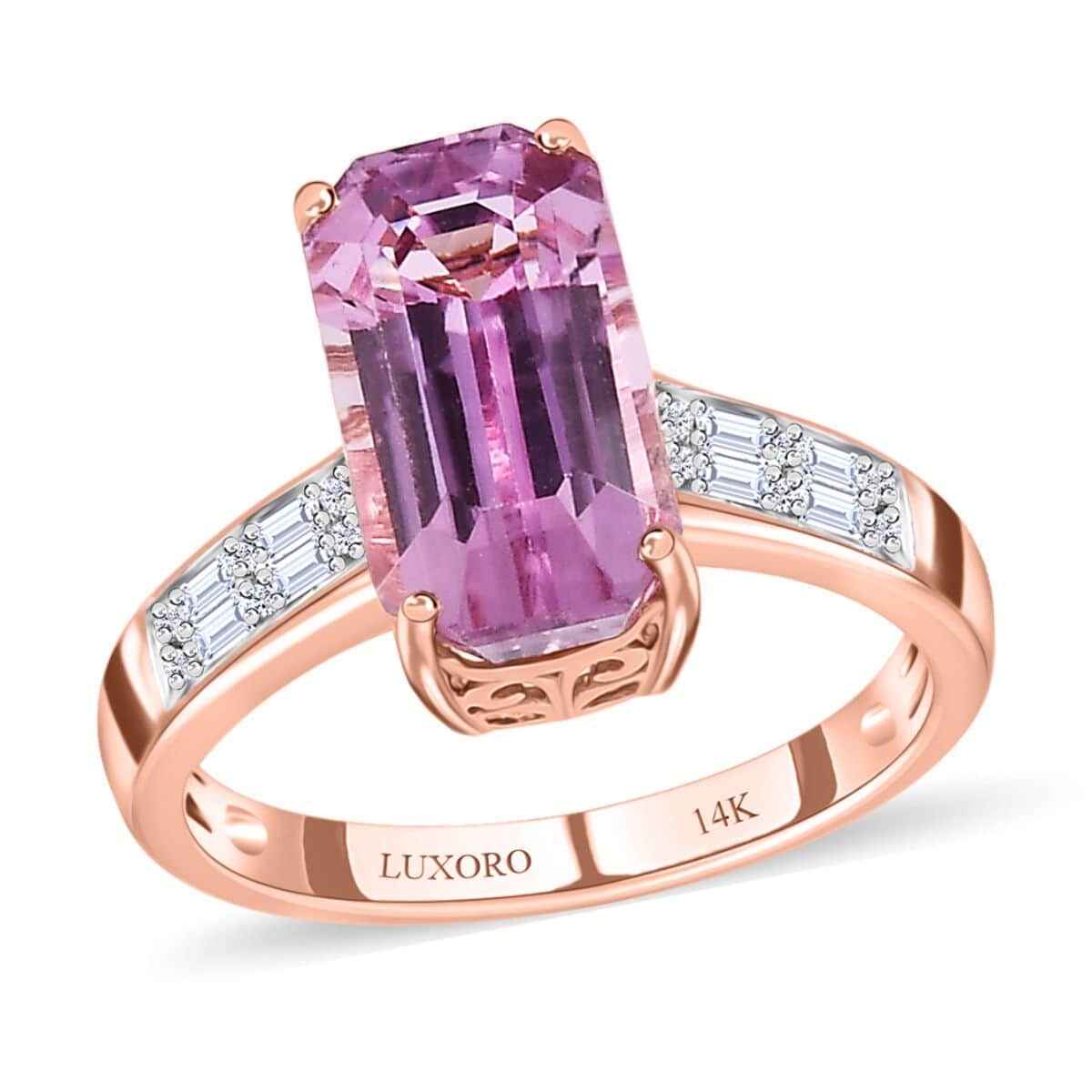 Luxoro 14K Rose Gold AAA Patroke Kunzite and G-H I2 Diamond Ring 7.35 ctw image number 0