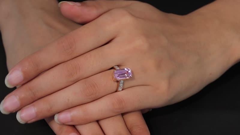 Luxoro 14K Rose Gold AAA Patroke Kunzite and G-H I2 Diamond Ring 7.35 ctw
