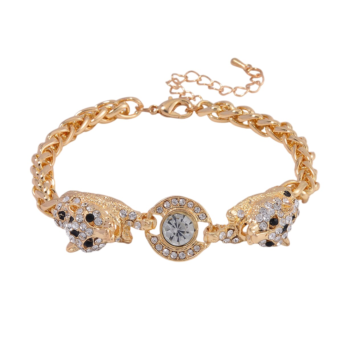 Black and White Austrian Crystal, Enameled Bracelet in Goldtone (7.50-9.50In) image number 0