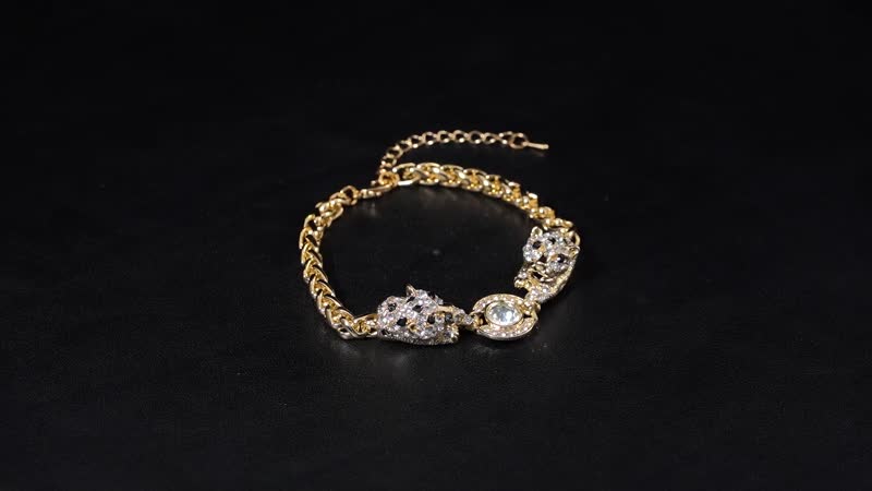 Black and White Austrian Crystal, Enameled Bracelet in Goldtone (7.50-9.50In)