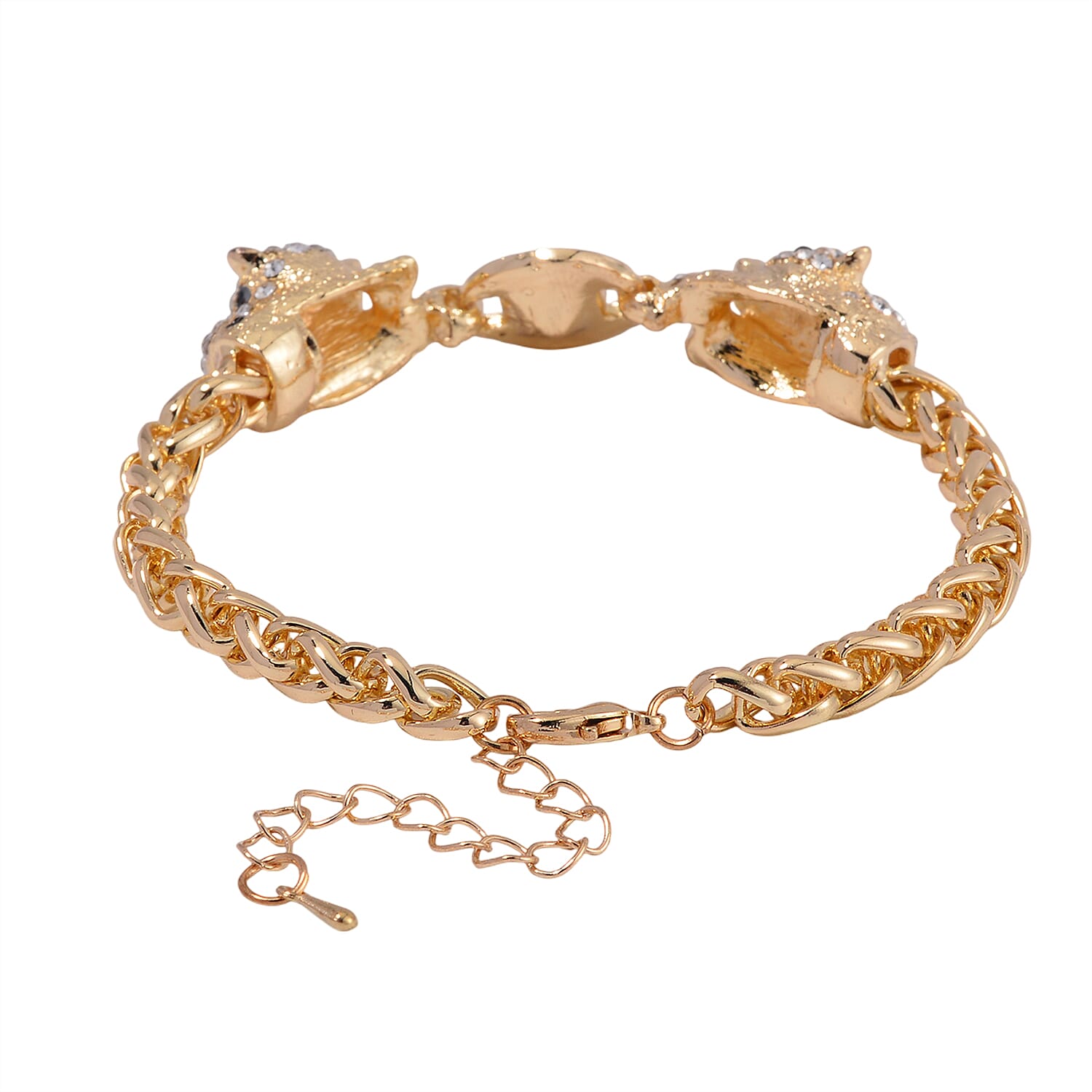 Black and White Austrian Crystal and Enameled Tiger Bracelet in Goldtone (7.50-9.50In)