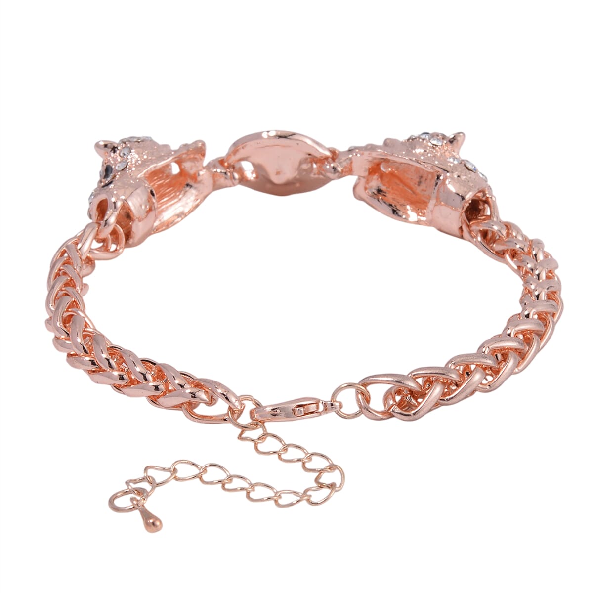 Black and White Austrian Crystal and Enameled Tiger Bracelet in Rosetone (7.50-9.50In) image number 2