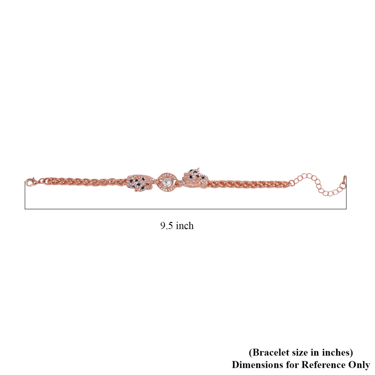 Black and White Austrian Crystal and Enameled Tiger Bracelet in Rosetone (7.50-9.50In) image number 4
