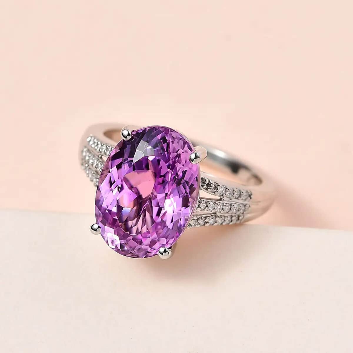 Rhapsody 950 Platinum AAAA Patroke Kunzite and E-F VS Diamond Ring 6.85 Grams 8.00 ctw image number 1