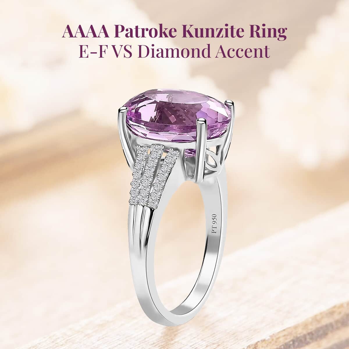 Rhapsody 950 Platinum AAAA Patroke Kunzite and E-F VS Diamond Ring 6.85 Grams 8.00 ctw image number 2