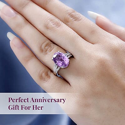 Rhapsody AAAA Patroke Kunzite and E-F VS Diamond 8.00 ctw Ring in 950 Platinum (Size 7.0) 6.85 Grams