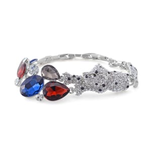 Simulated Multi Gemstone and Austrian Crystal Panther Bracelet in Silvertone (7.50 In)