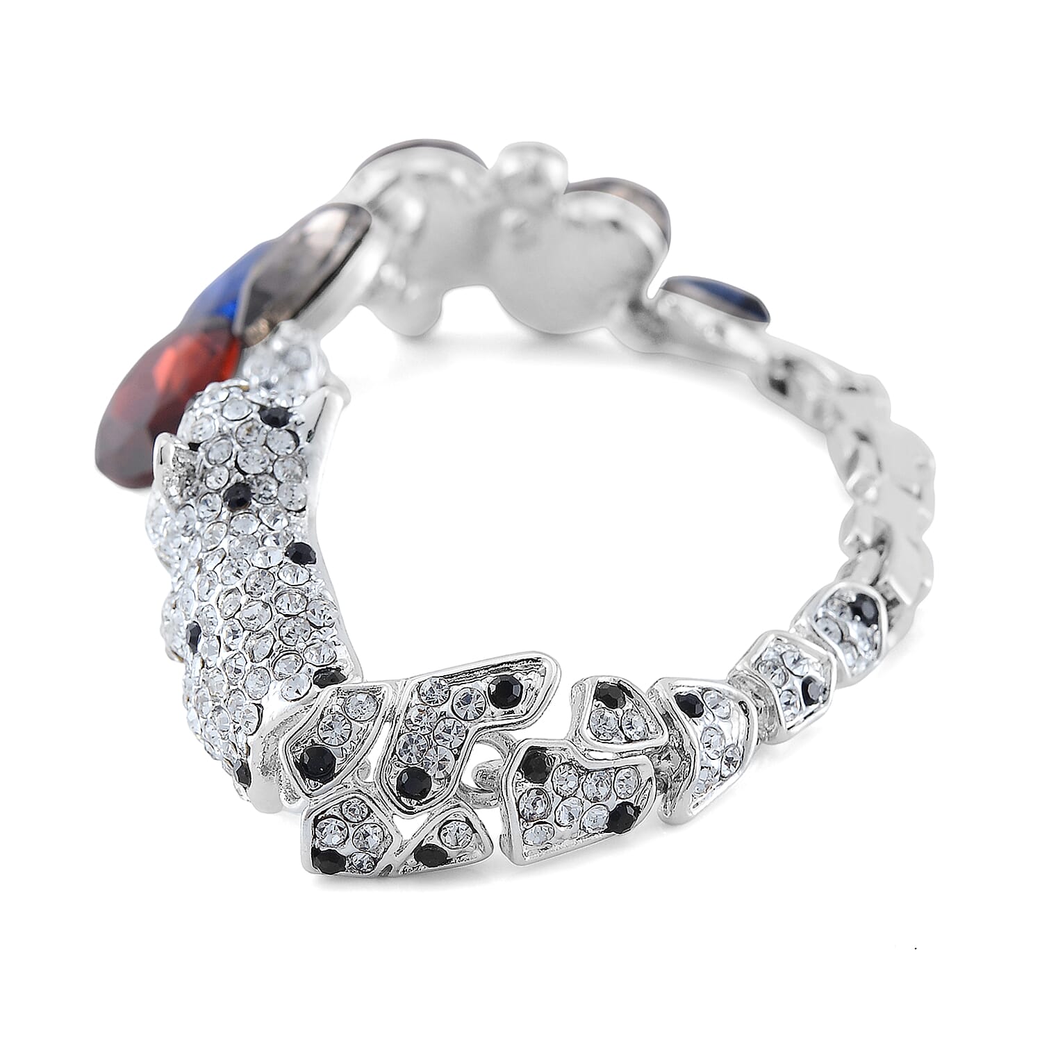Simulated Multi Gemstone and Austrian Crystal Panther Bracelet in Silvertone (7.50 In)