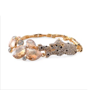 Simulated Champagne Quartz and Austrian Crystal Panther Bracelet in Goldtone (7.50 In)
