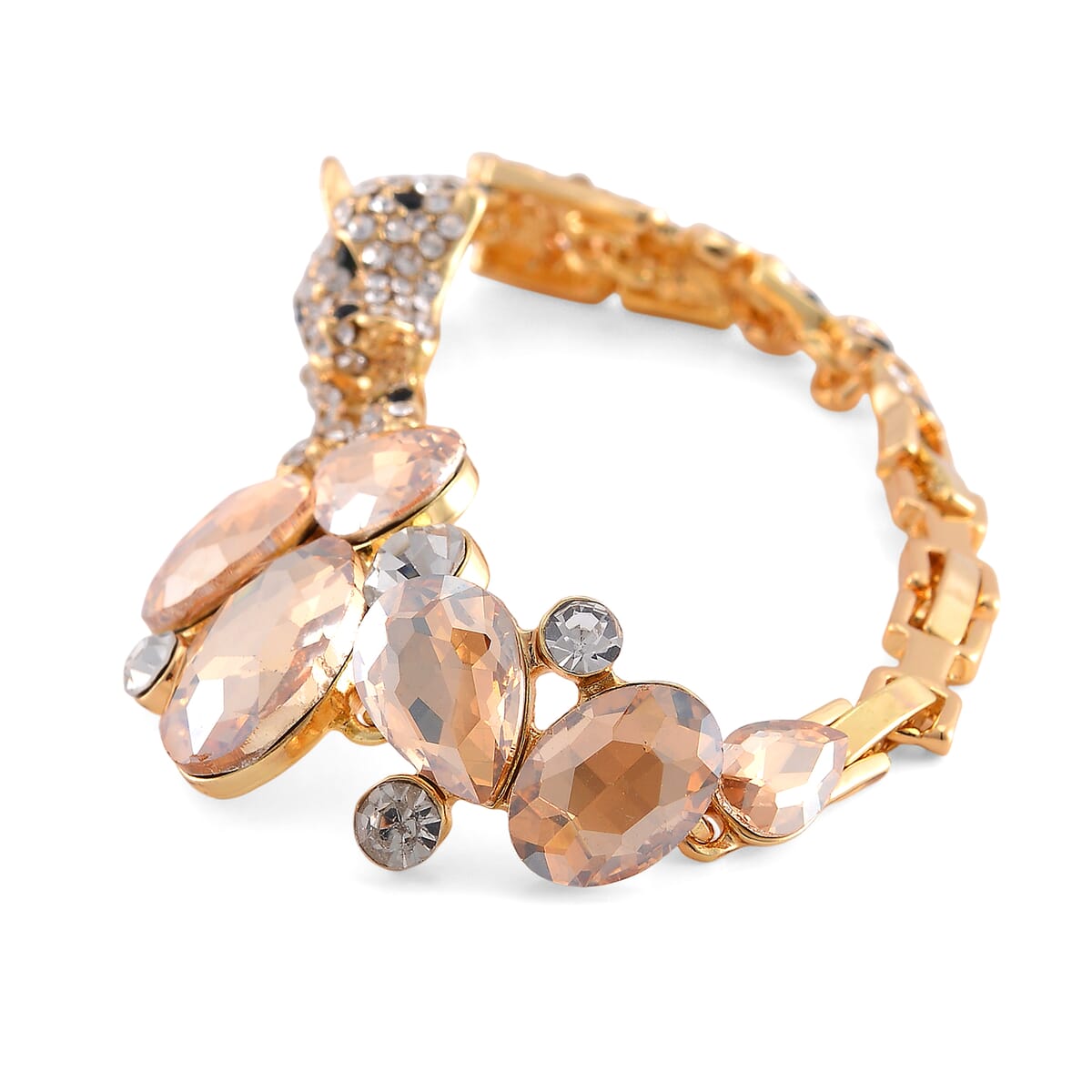 Simulated Champagne Quartz and Austrian Crystal Panther Bracelet in Goldtone (7.50 In) image number 2