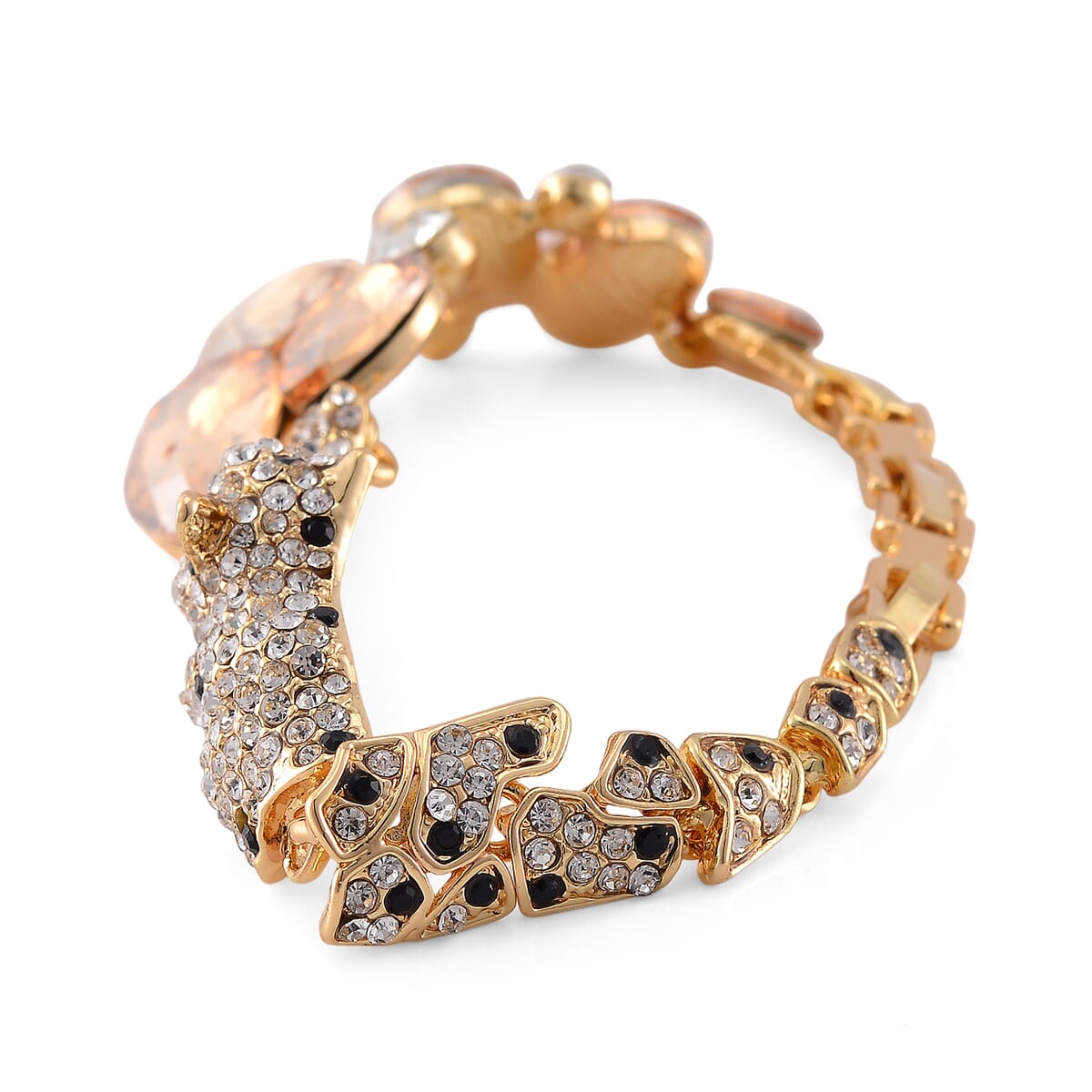 Simulated Champagne Quartz and Austrian Crystal Panther Bracelet in Goldtone (7.50 In) image number 3