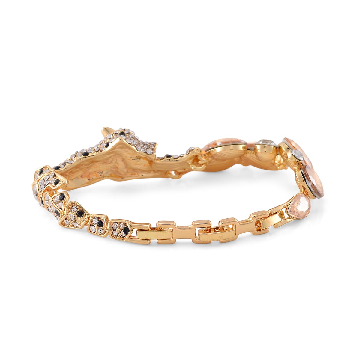 Simulated Champagne Quartz and Austrian Crystal Panther Bracelet in Goldtone (7.50 In) image number 4