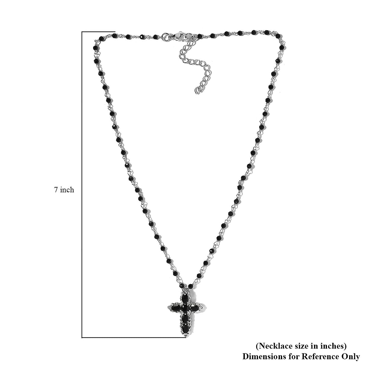 Karis Thai Black Spinel Cross Necklace 18 Inches in Platinum Bond 16.75 ctw image number 5