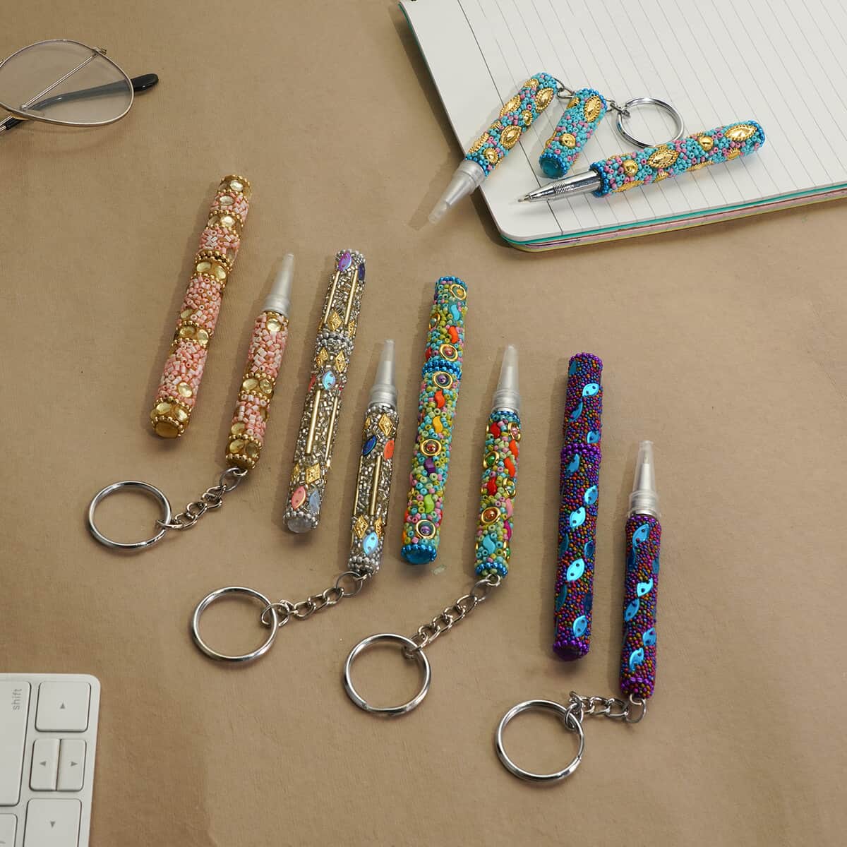 Set of 10 Multi Color Beaded Pen and Keychain | Best Refillable Ballpoint Pen | Beadable Decorative Pen image number 1