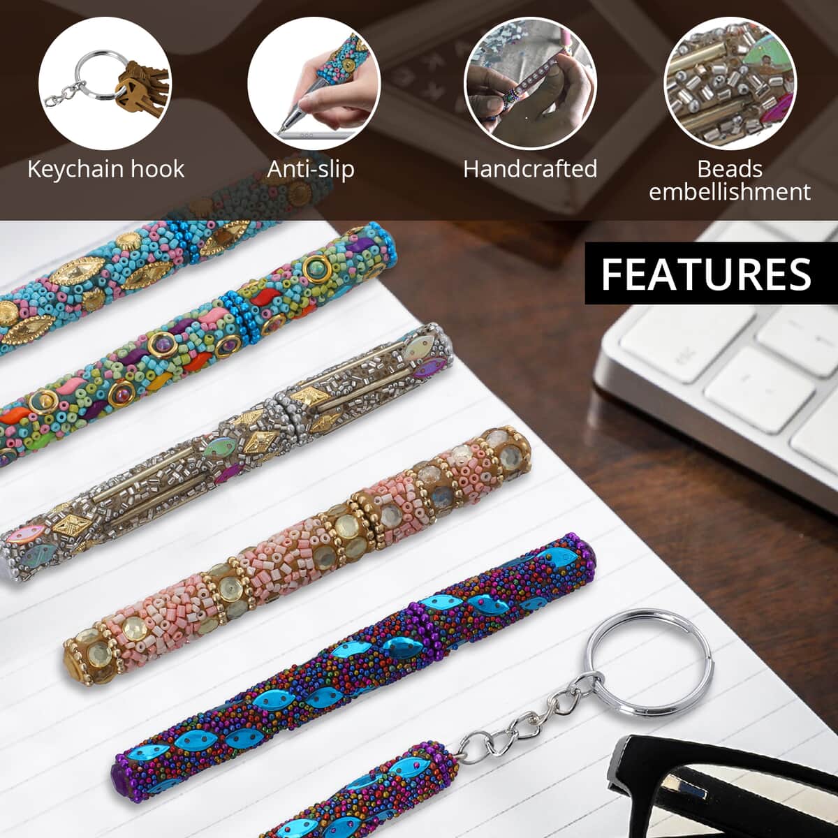 Set of 10 Multi Color Beaded Pen and Keychain | Best Refillable Ballpoint Pen | Beadable Decorative Pen image number 2