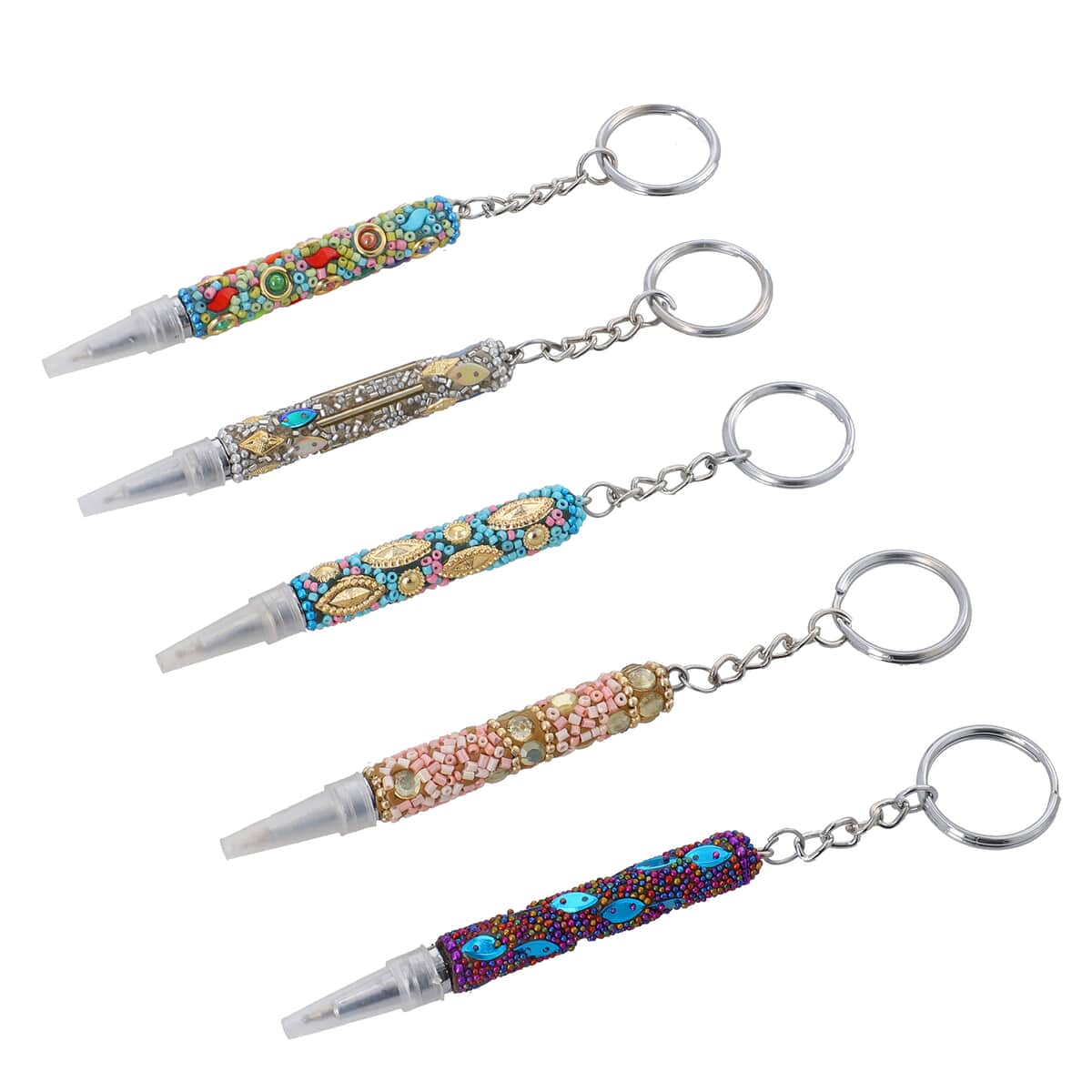 Set of 10 Multi Color Beaded Pen and Keychain | Best Refillable Ballpoint Pen | Beadable Decorative Pen image number 6