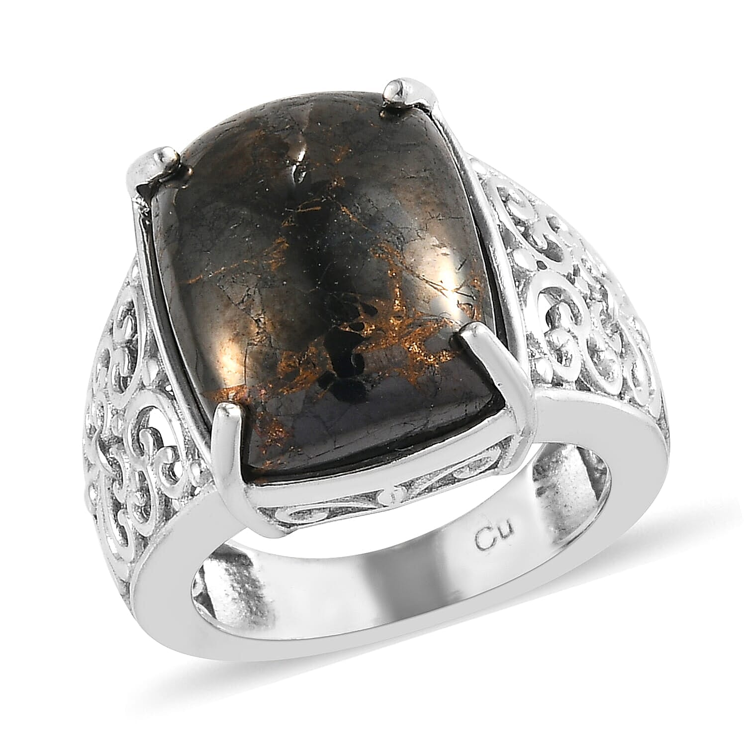 Matrix Silver Shungite Solitaire Ring in Platinum Over Copper With Magnet (Size 10.0) 7.80 ctw