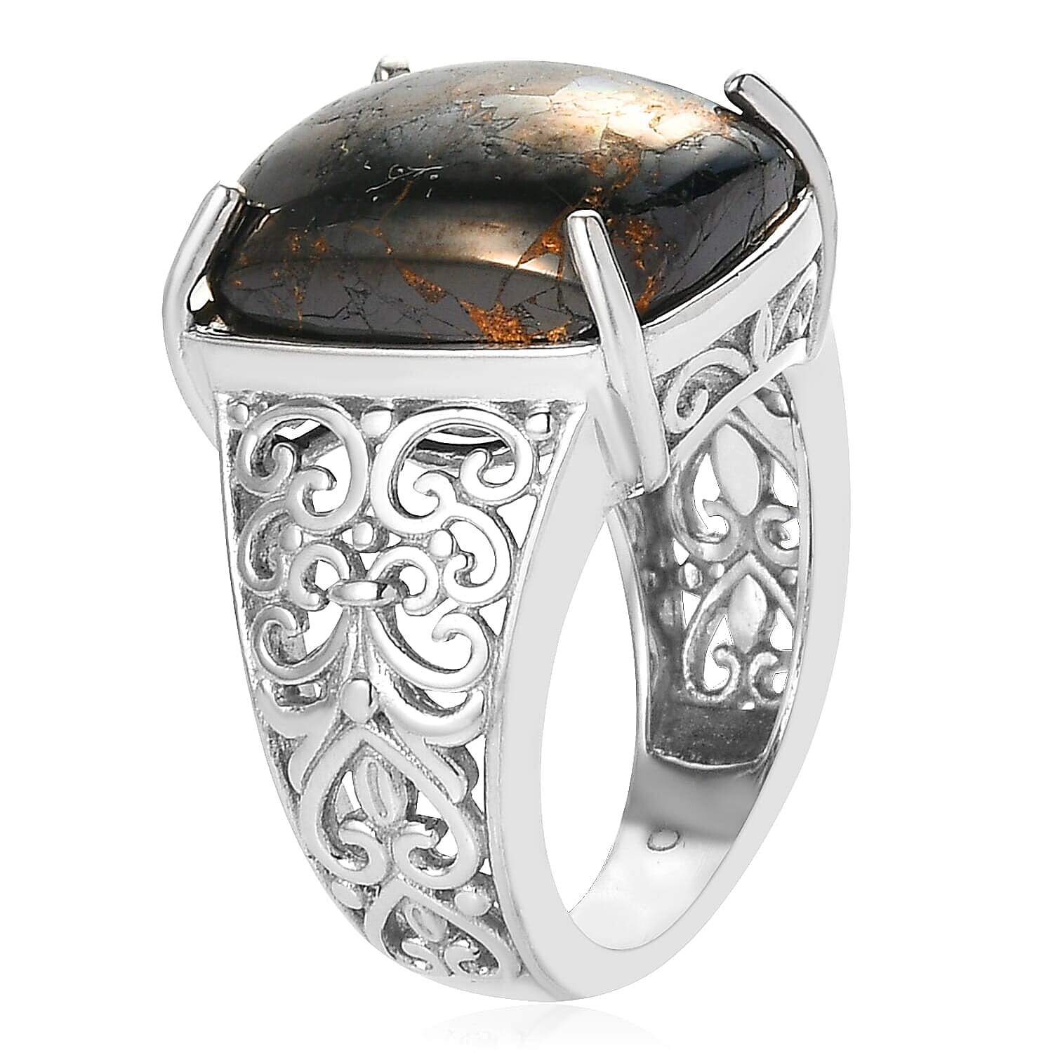 Matrix Silver Shungite Solitaire Ring in Platinum Over Copper With Magnet (Size 10.0) 7.80 ctw