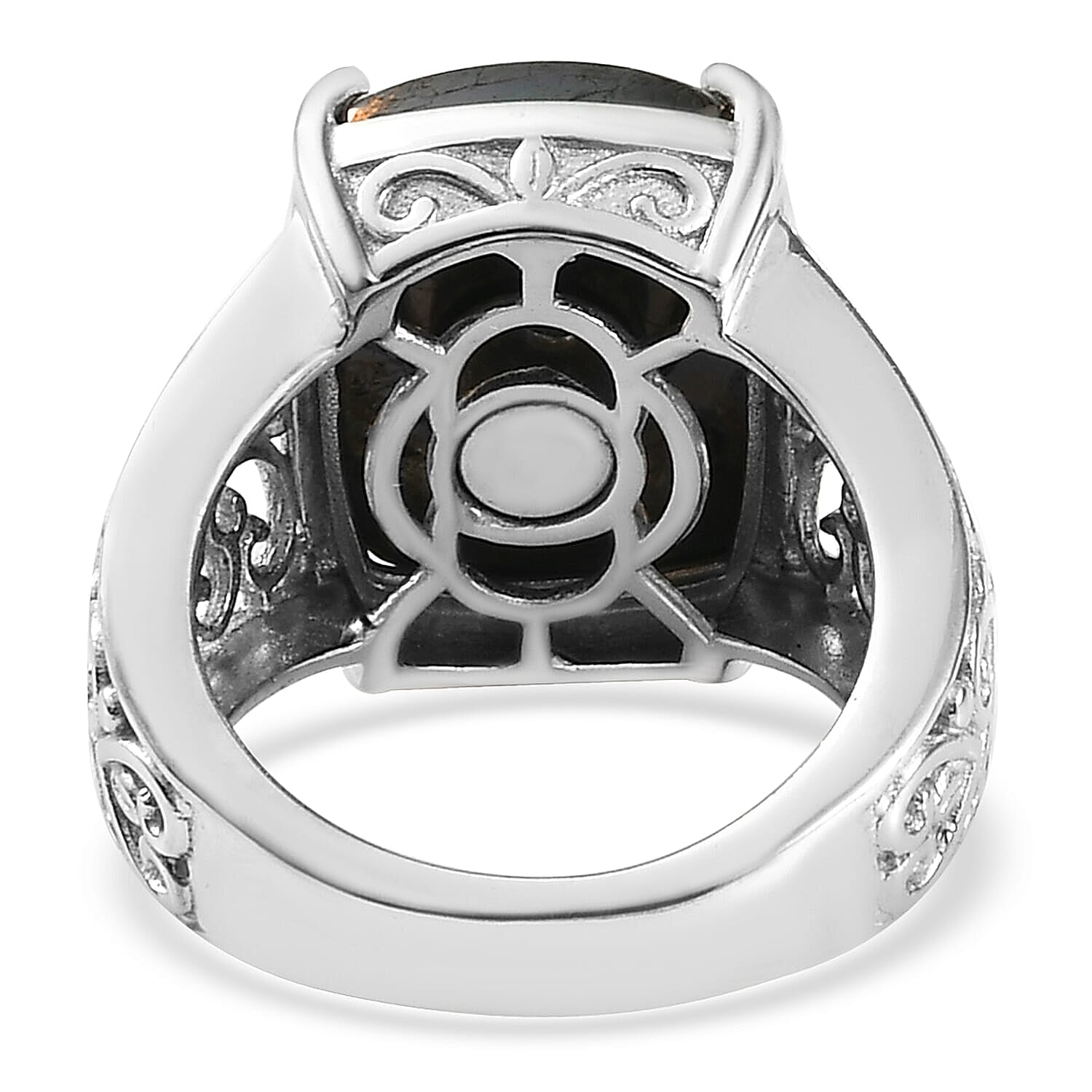 Matrix Silver Shungite Solitaire Ring in Platinum Over Copper With Magnet (Size 10.0) 7.80 ctw