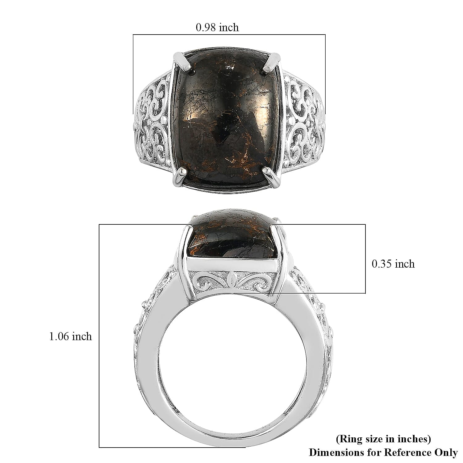 Matrix Silver Shungite Solitaire Ring in Platinum Over Copper With Magnet (Size 10.0) 7.80 ctw