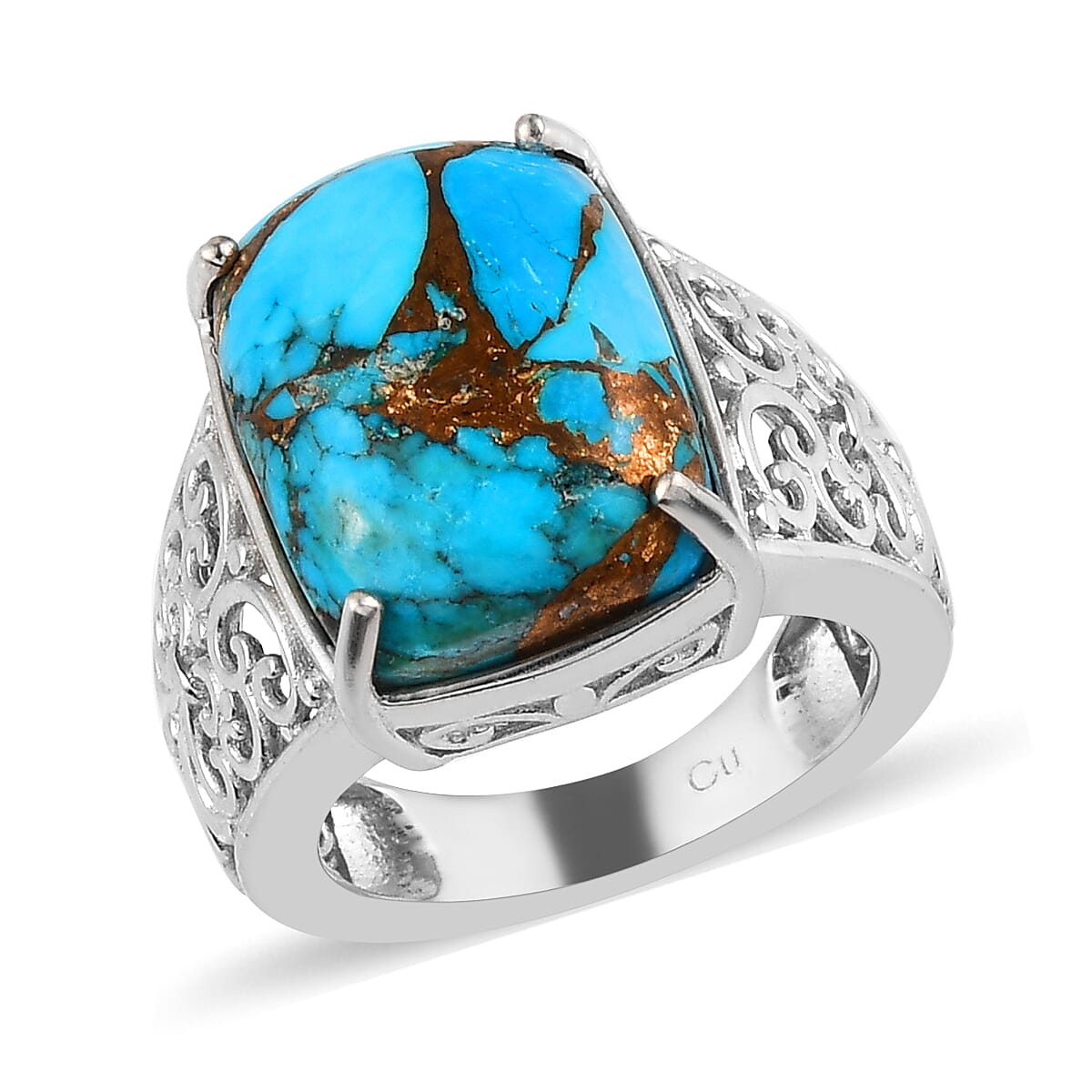 Matrix Chestnut Brine Turquoise Solitaire Ring in Platinum Over Copper With Magnet (Size 9.0) 10.40 ctw image number 0