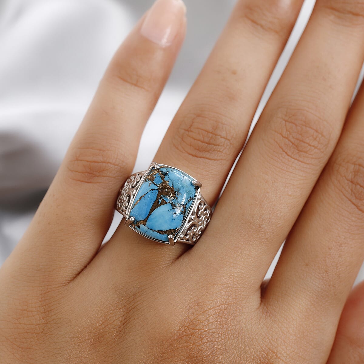 Matrix Chestnut Brine Turquoise Solitaire Ring in Platinum Over Copper With Magnet (Size 9.0) 10.40 ctw image number 2