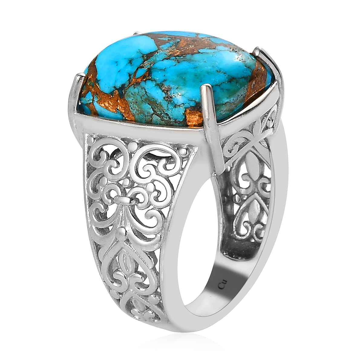 Matrix Chestnut Brine Turquoise Solitaire Ring in Platinum Over Copper With Magnet (Size 9.0) 10.40 ctw image number 3