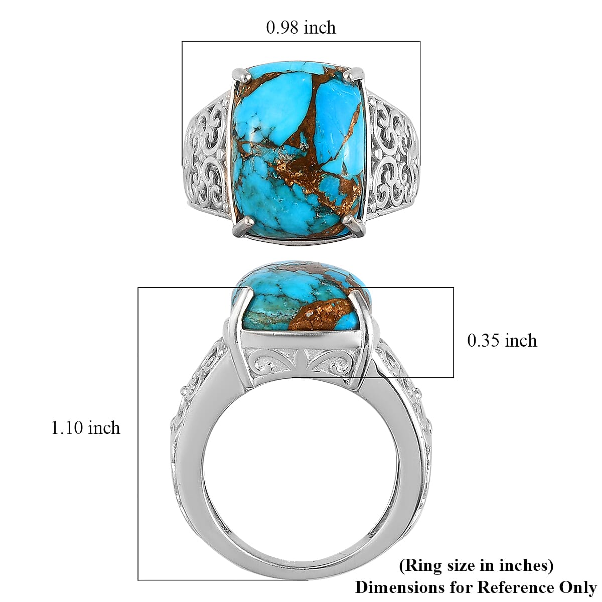 Matrix Chestnut Brine Turquoise Solitaire Ring in Platinum Over Copper With Magnet (Size 9.0) 10.40 ctw image number 5