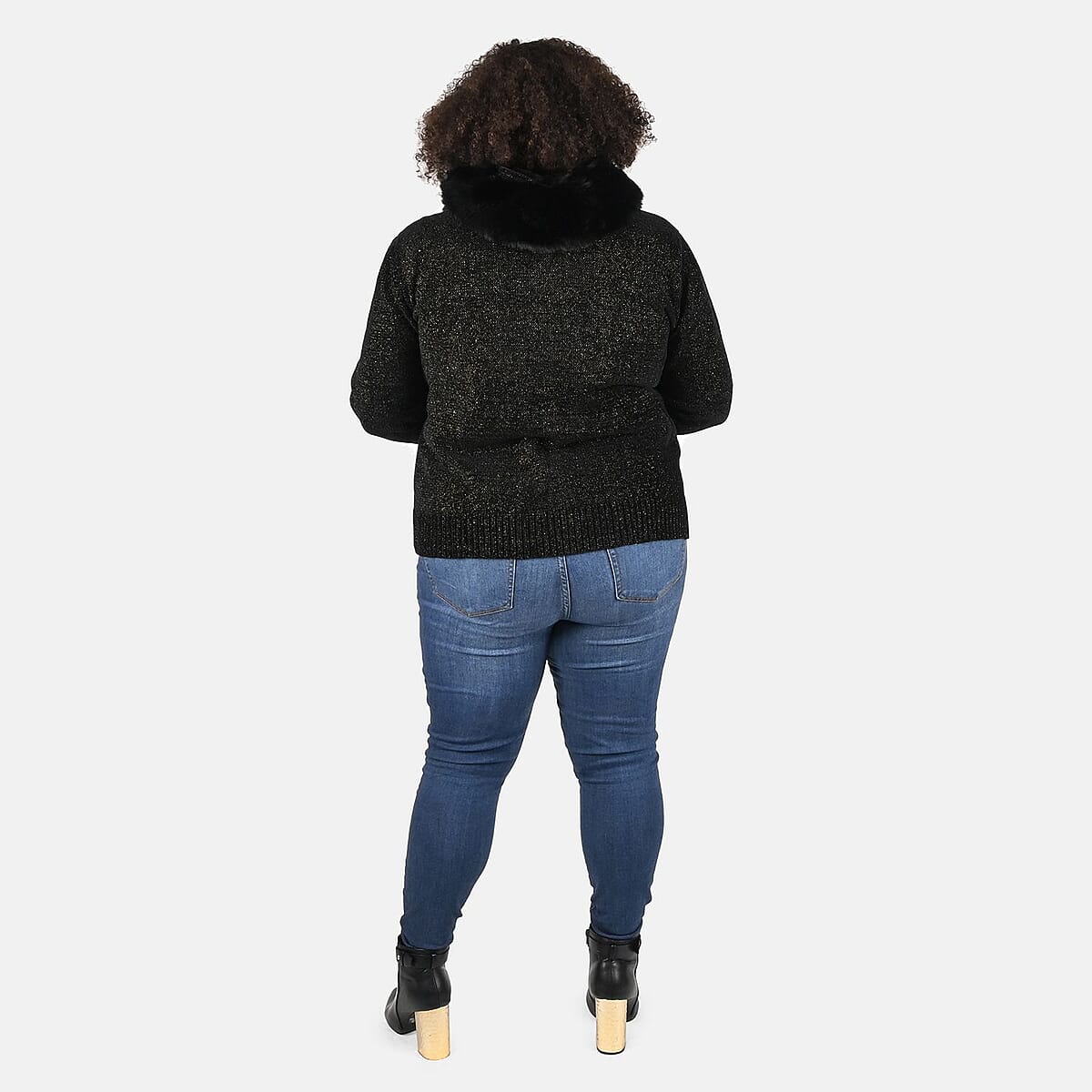 Tamsy Black Santa Christmas Sweater with Removable Fur Trim - L image number 1