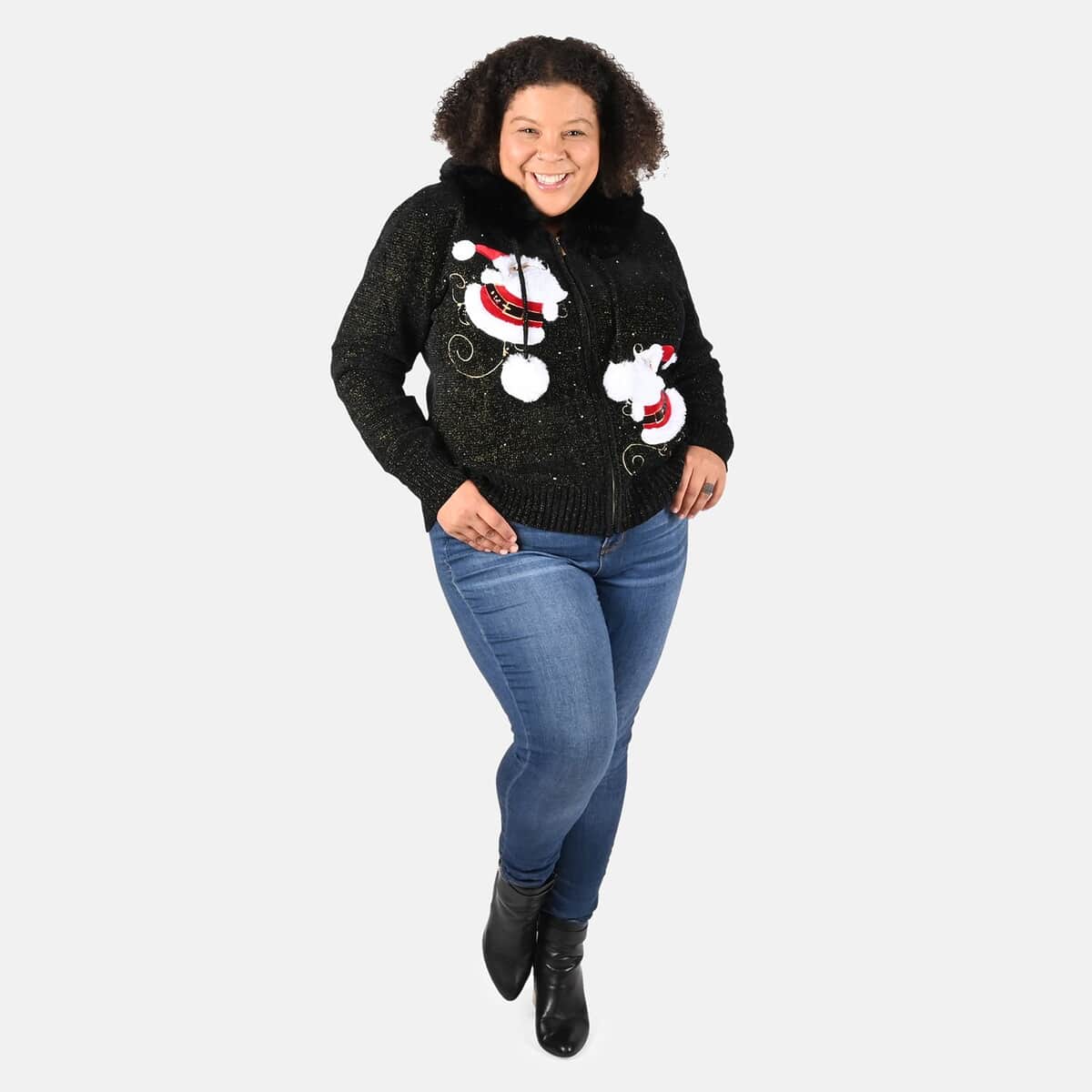 Tamsy Black Santa Christmas Sweater with Removable Fur Trim - 3X image number 0