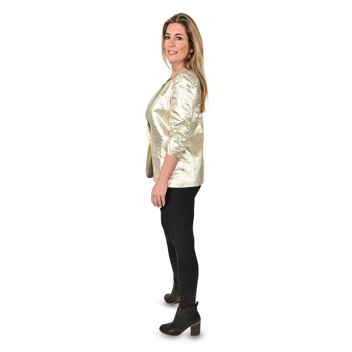 Tamsy Gold Metallic Women's Blazer Jacket with Front Pocket - S image number 2