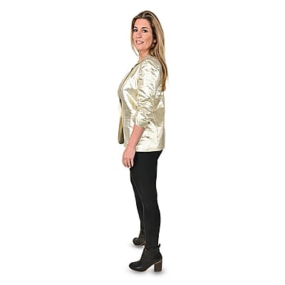 Tamsy Gold Metallic Women's Blazer Jacket with Front Pocket - S