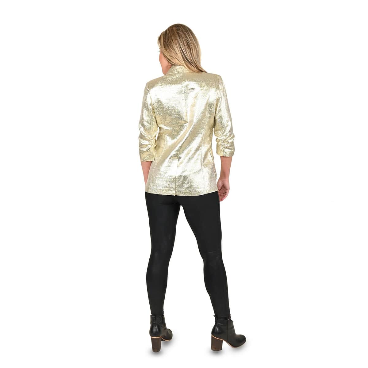 Tamsy Gold Metallic Women's Blazer Jacket with Front Pocket - M image number 1