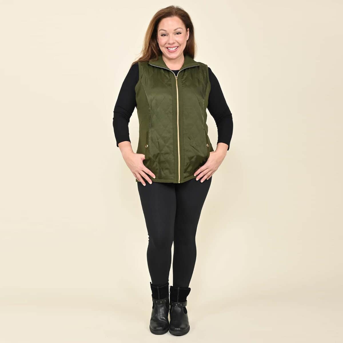 TAMSY Olive Quilted Knit Zip Front Vest - XXS image number 0