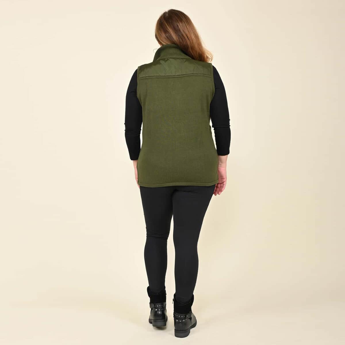 TAMSY Olive Quilted Knit Zip Front Vest - XXS image number 1