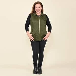 Tamsy Olive Quilted Knit Zip Front Vest - S