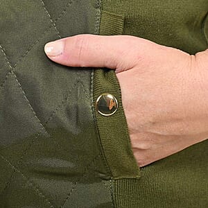 Tamsy Olive Quilted Knit Zip Front Vest - S