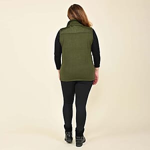 Tamsy Olive Quilted Knit Zip Front Vest - M